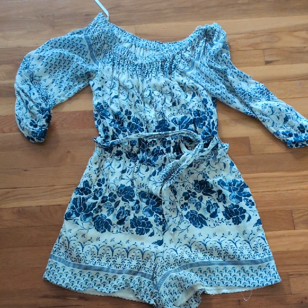 Floral Blue and Cream Kids Dress